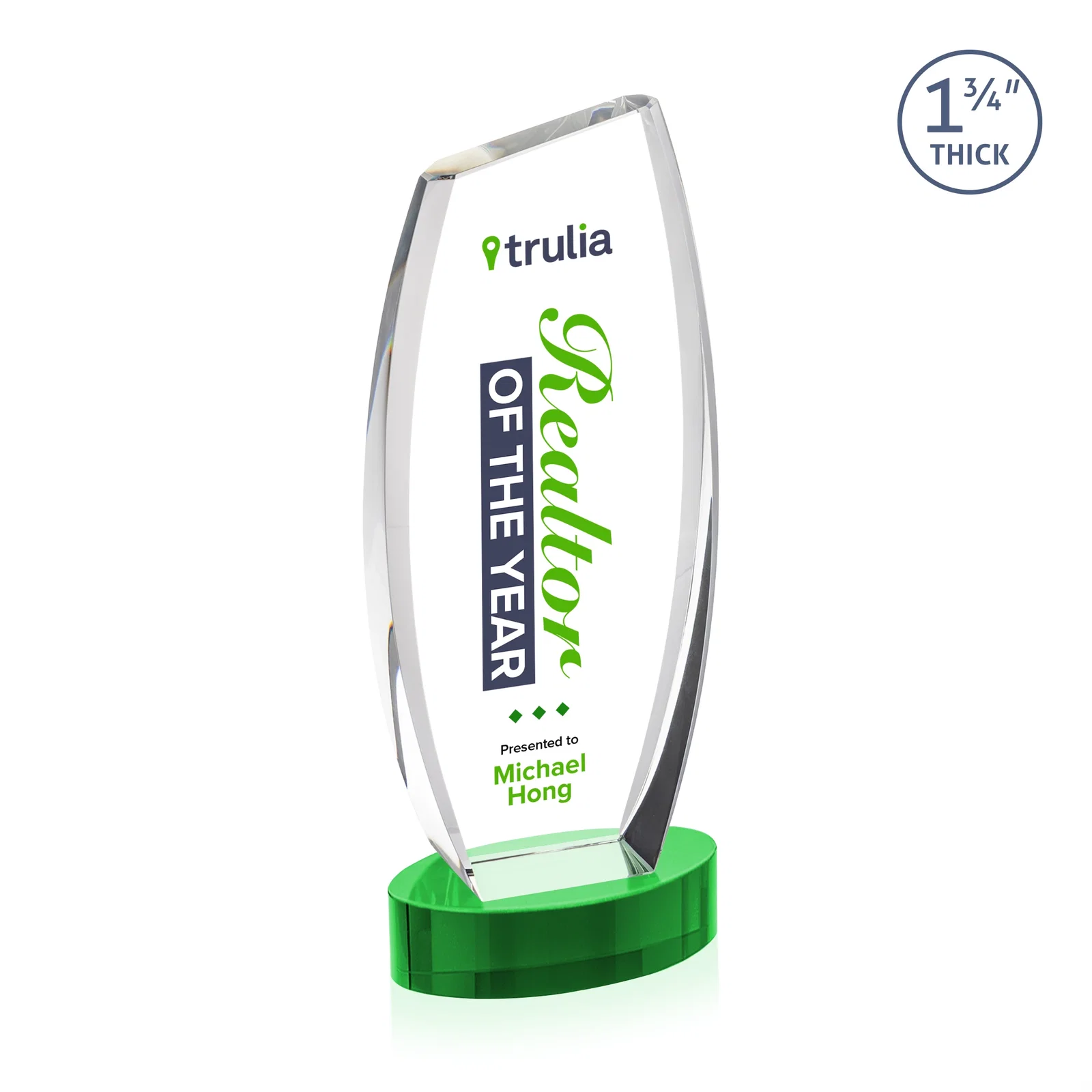 Customized Curved-Side Optical Crystal Peak Award on Oval Base, awards for sales achievement awards