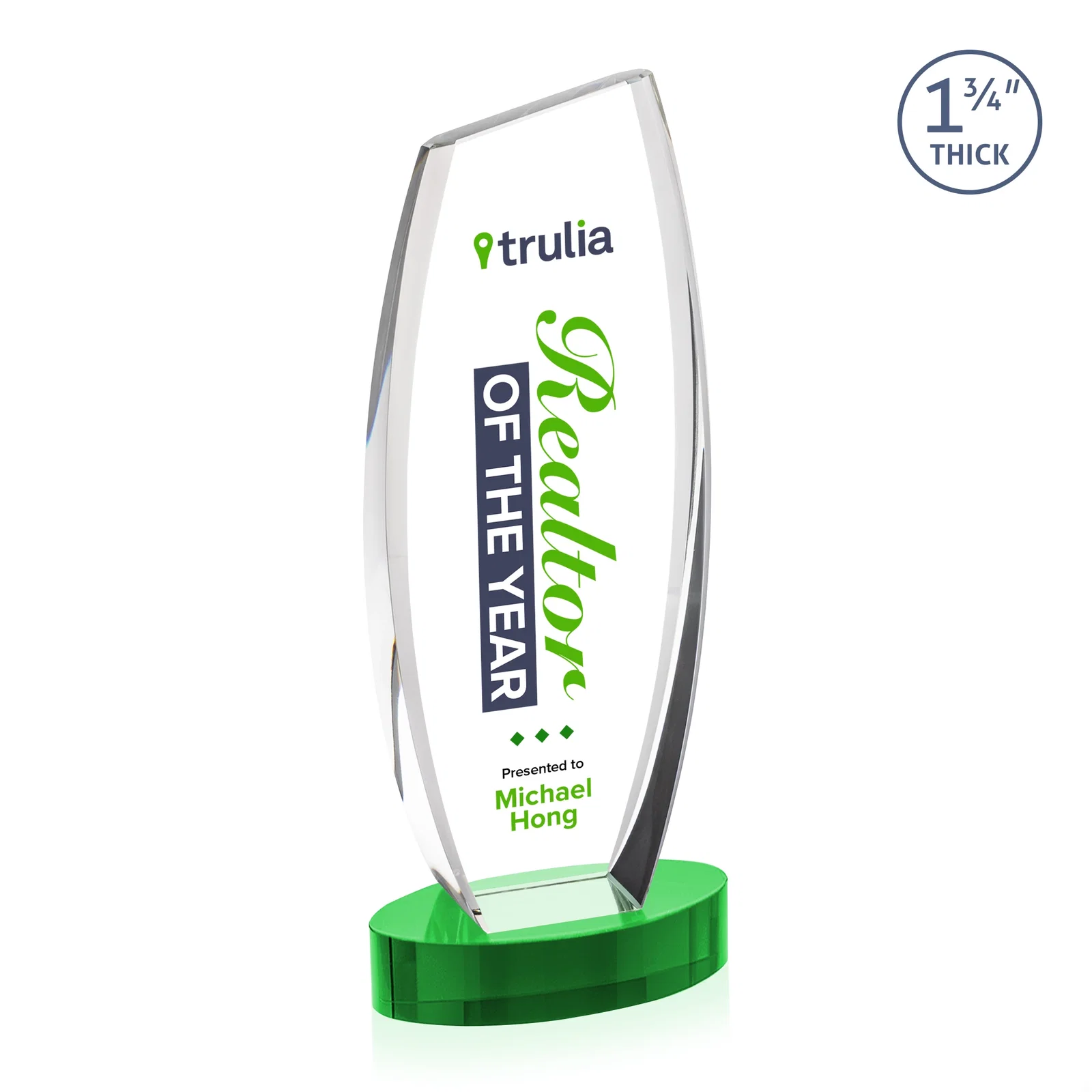 Customized Curved-Side Optical Crystal Peak Award on Oval Base, awards for retirement presentations