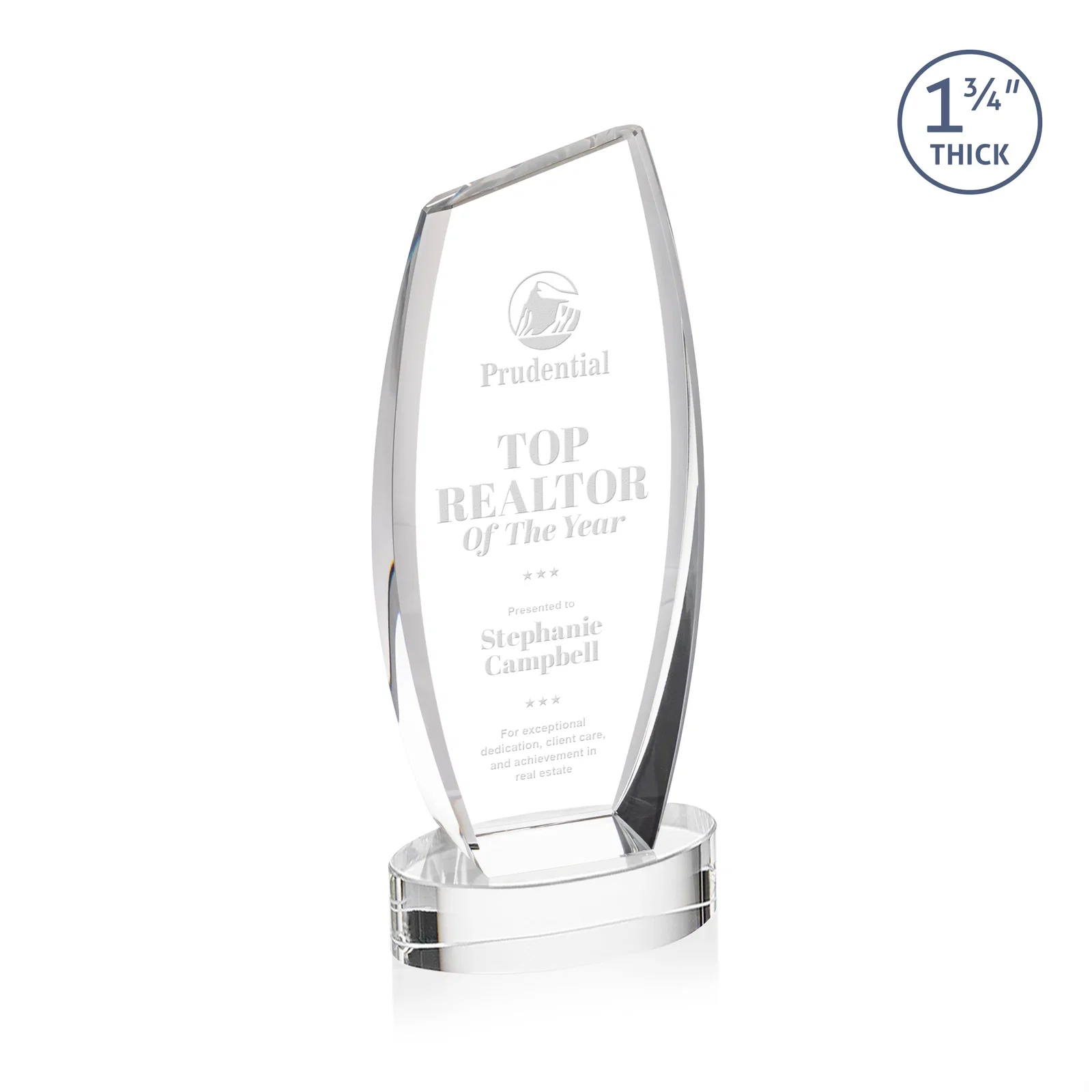 Custom Curved-Side Optical Crystal Peak Award on Oval Base, awards for graduation ceremonies