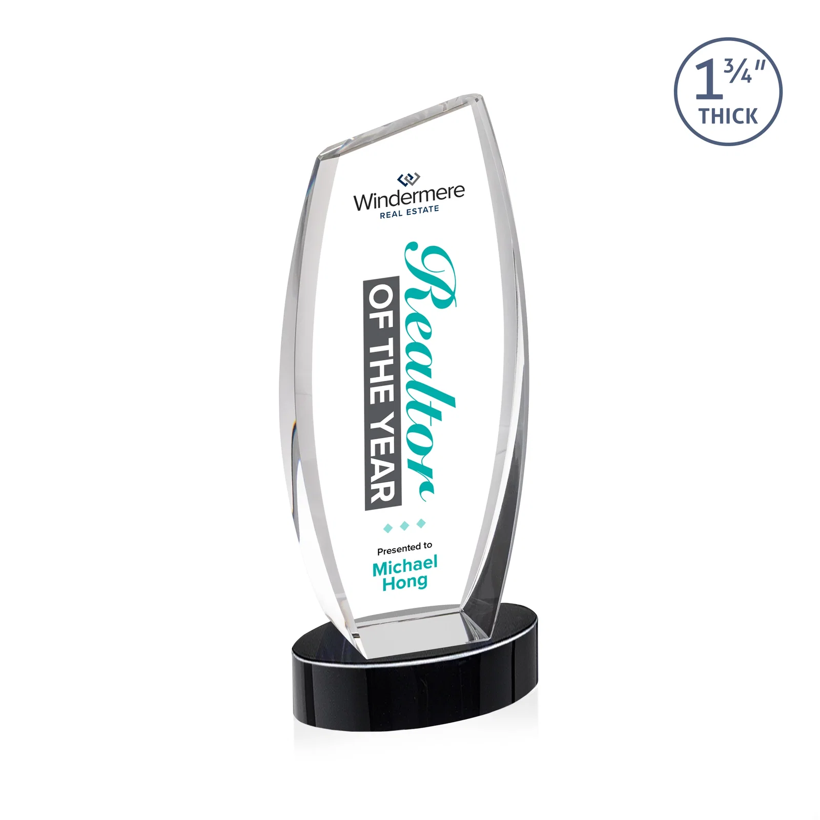 Customized Curved-Side Optical Crystal Peak Award on Oval Base, awards for graduation ceremonies