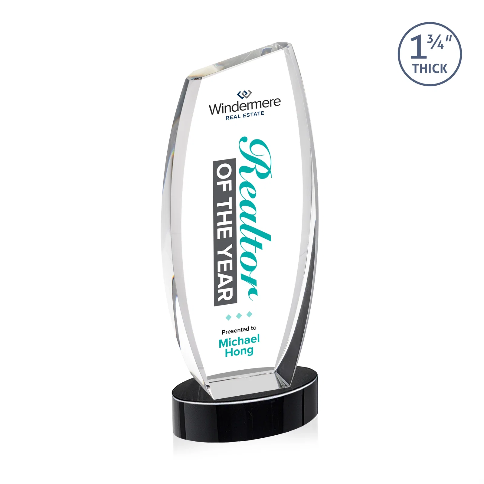 Customized Curved-Side Optical Crystal Peak Award on Oval Base, awards for safety achievement programs