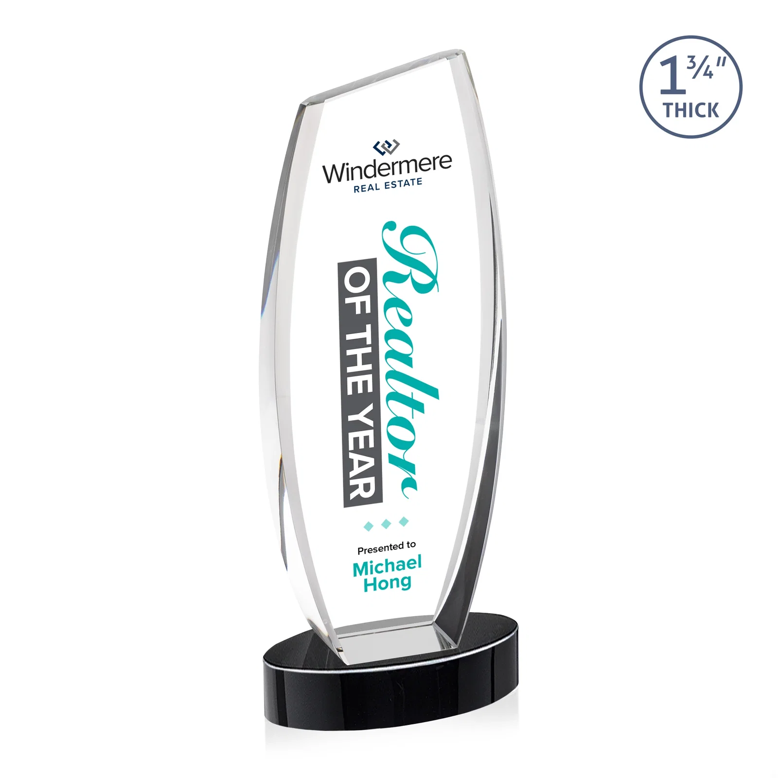 Customized Curved-Side Optical Crystal Peak Award on Oval Base, awards for volunteer appreciation