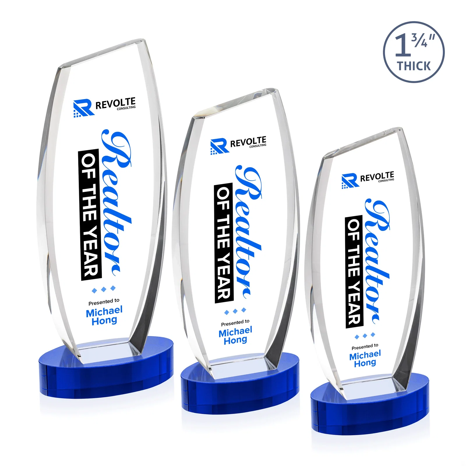 Customized Curved-Side Optical Crystal Peak Award on Oval Base, awards for company anniversary events
