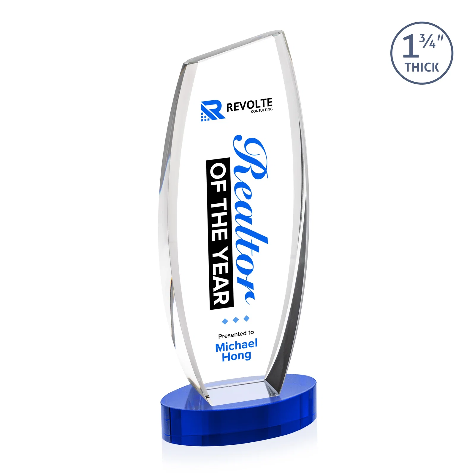 Custom engraved Curved-Side Optical Crystal Peak Award on Oval Base, awards for service anniversary gifts