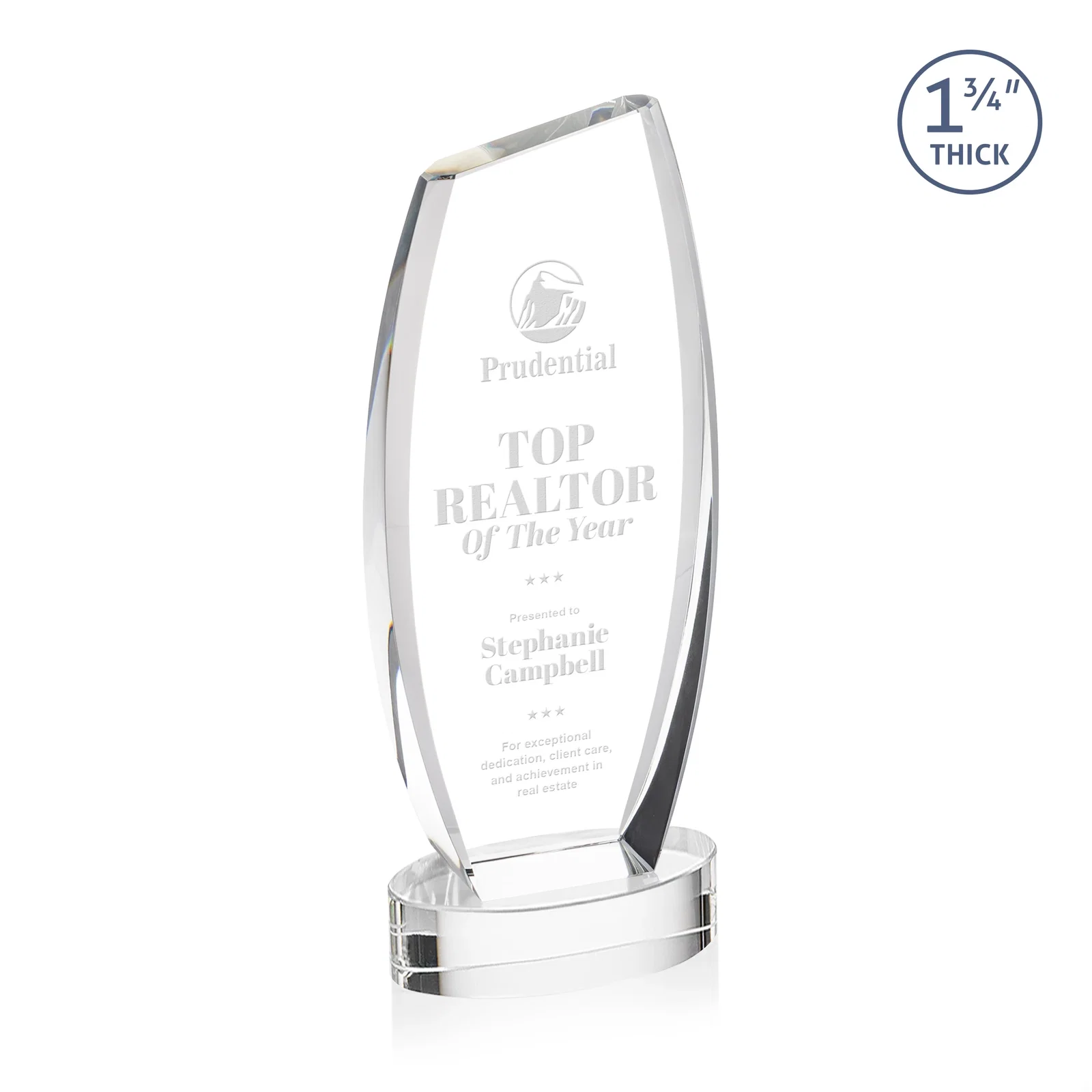 Custom Curved-Side Optical Crystal Peak Award on Oval Base, awards for safety achievement programs