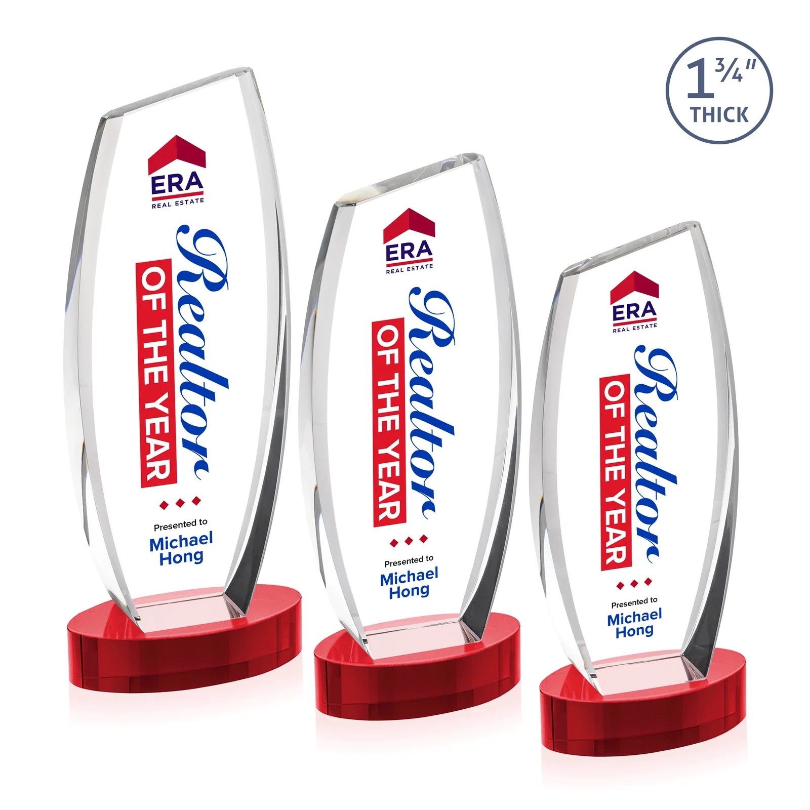 Custom engraved Curved-Side Optical Crystal Peak Award on Oval Base, awards for retirement presentations