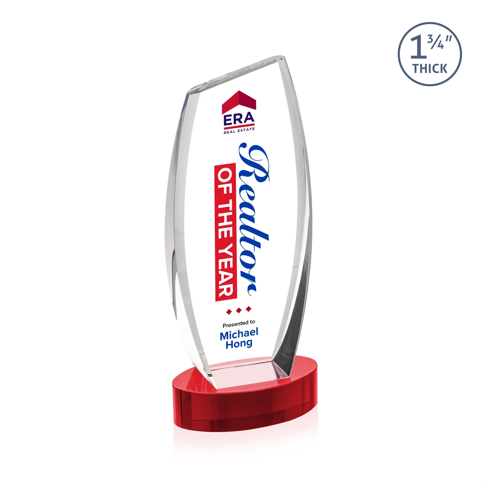 Custom engraved Curved-Side Optical Crystal Peak Award on Oval Base, awards for team milestone celebrations