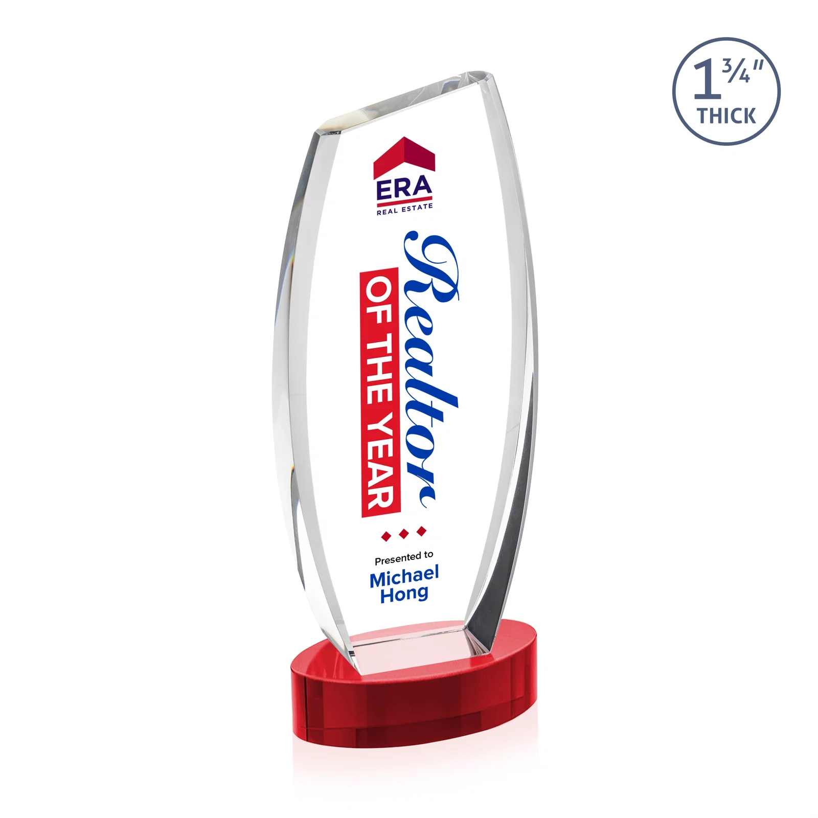 Custom engraved Curved-Side Optical Crystal Peak Award on Oval Base, awards for donor appreciation
