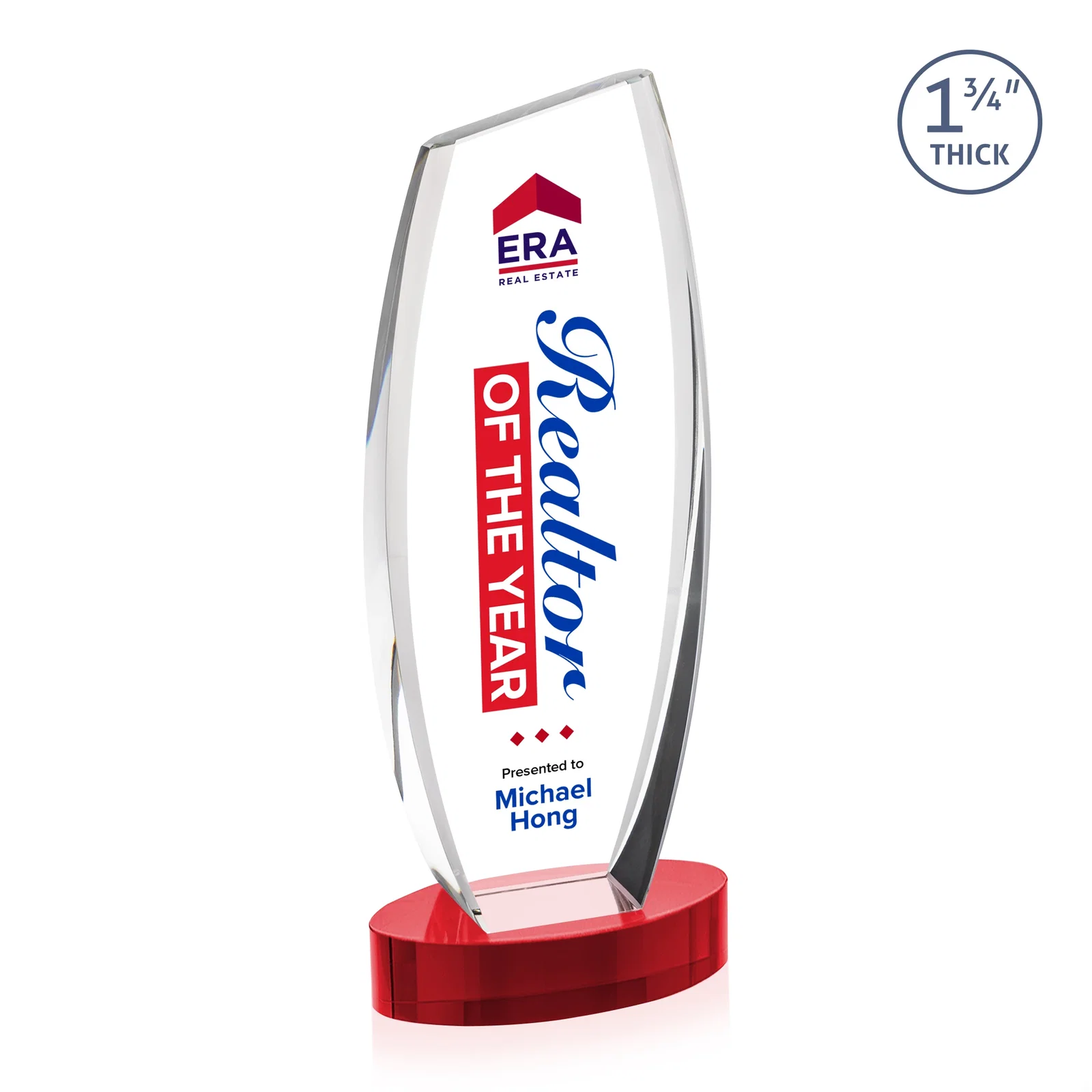Custom engraved Curved-Side Optical Crystal Peak Award on Oval Base, awards for graduation ceremonies