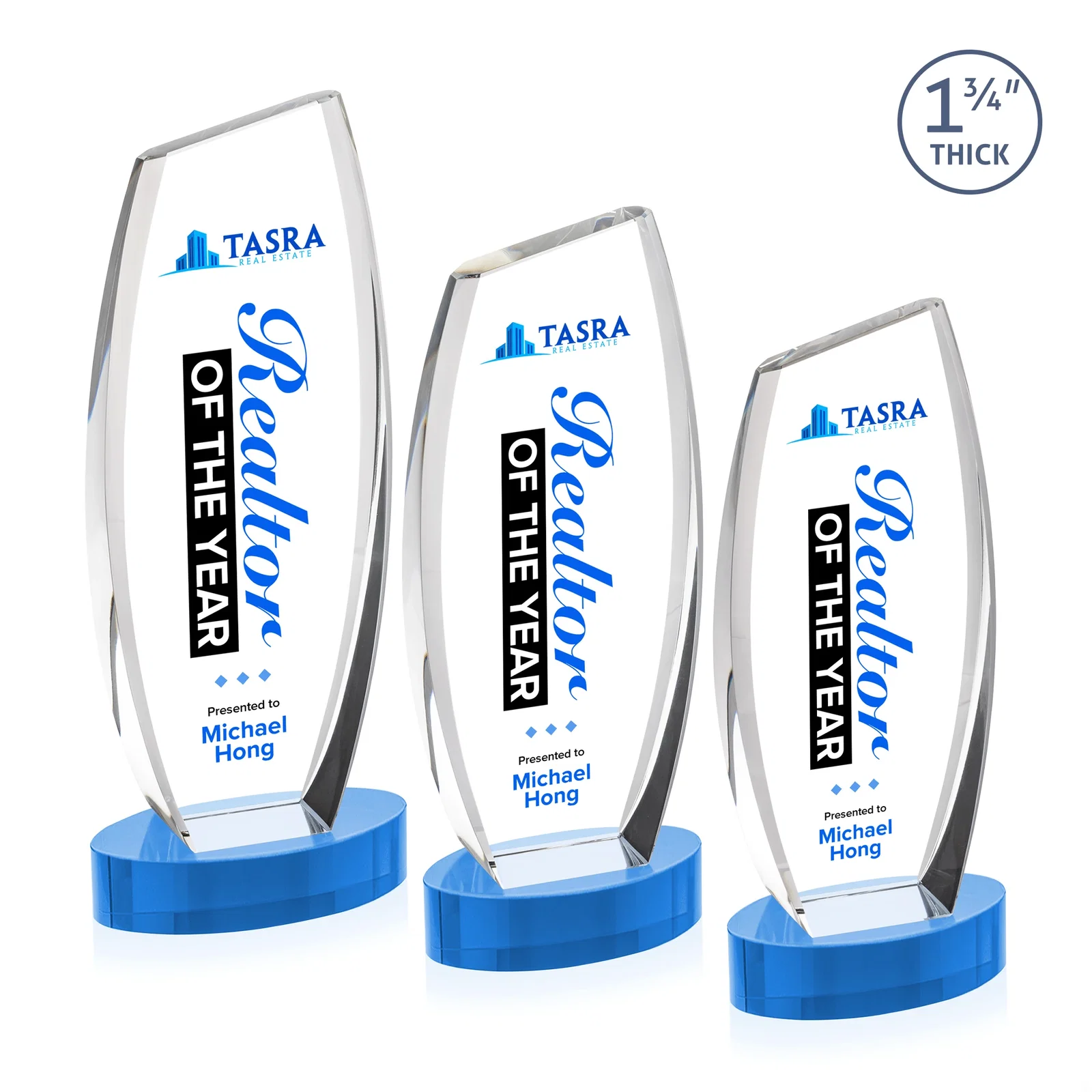 Custom engraved Curved-Side Optical Crystal Peak Award on Oval Base, awards for volunteer appreciation