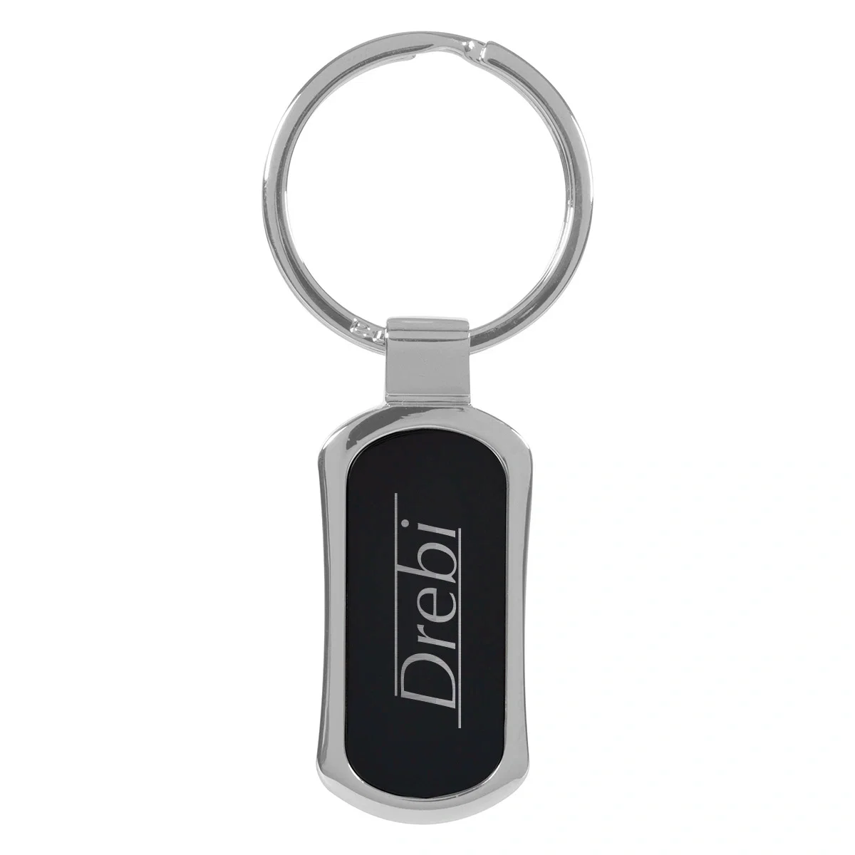 Gunmetal key ring shown with its metal fob attached