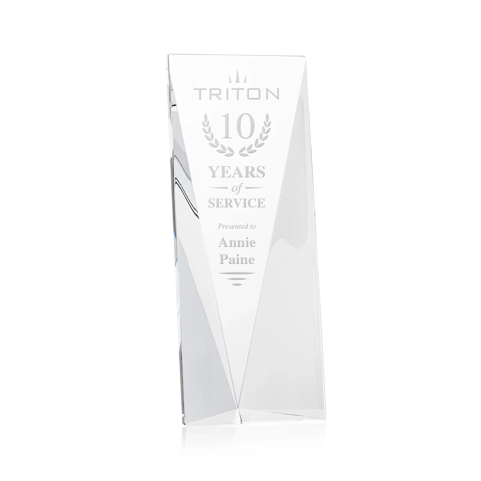 Custom Crystal Tower Award, Converging Sides to a Pointed Base, awards for corporate award ceremonies