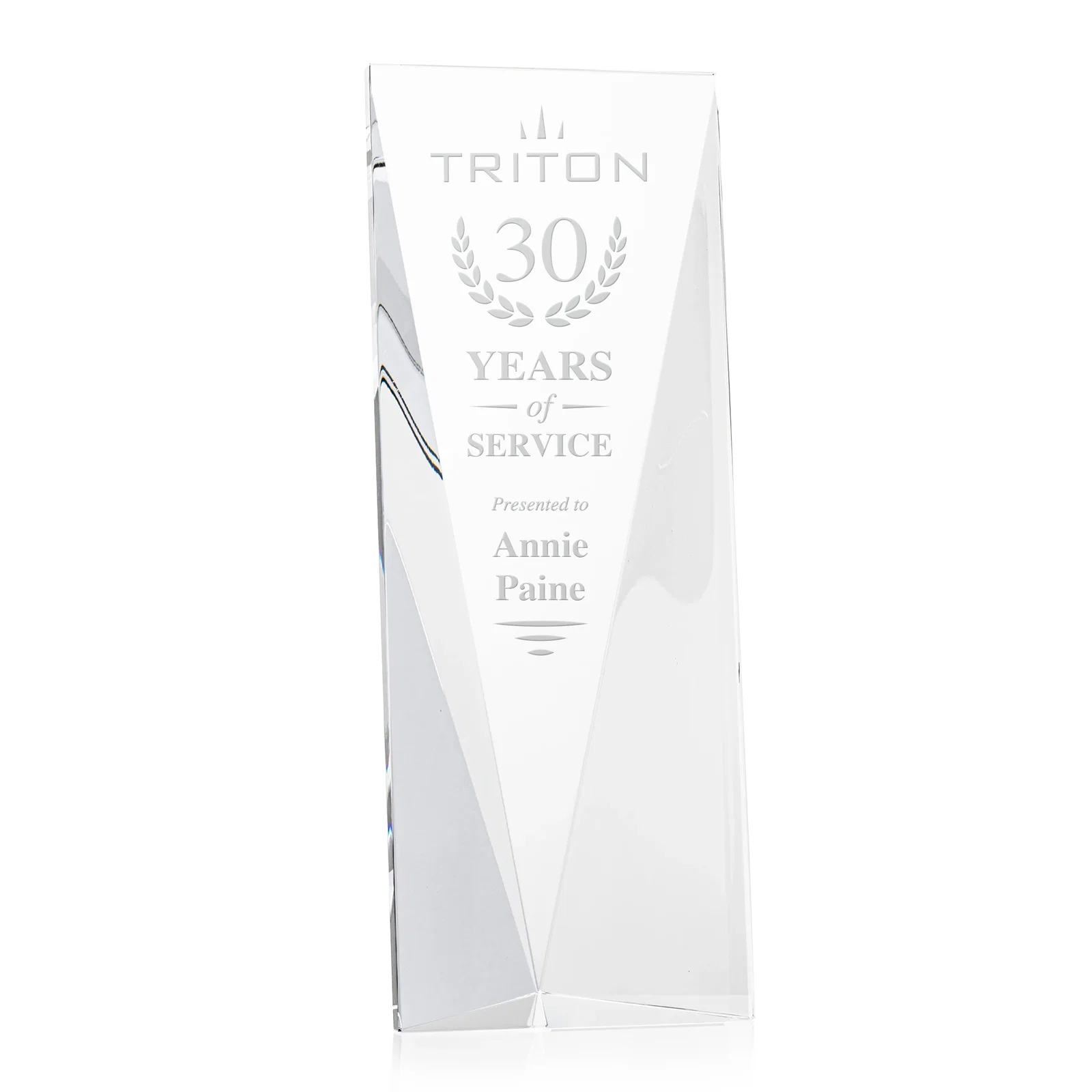Custom Crystal Tower Award, Converging Sides to a Pointed Base, awards for sales achievement awards