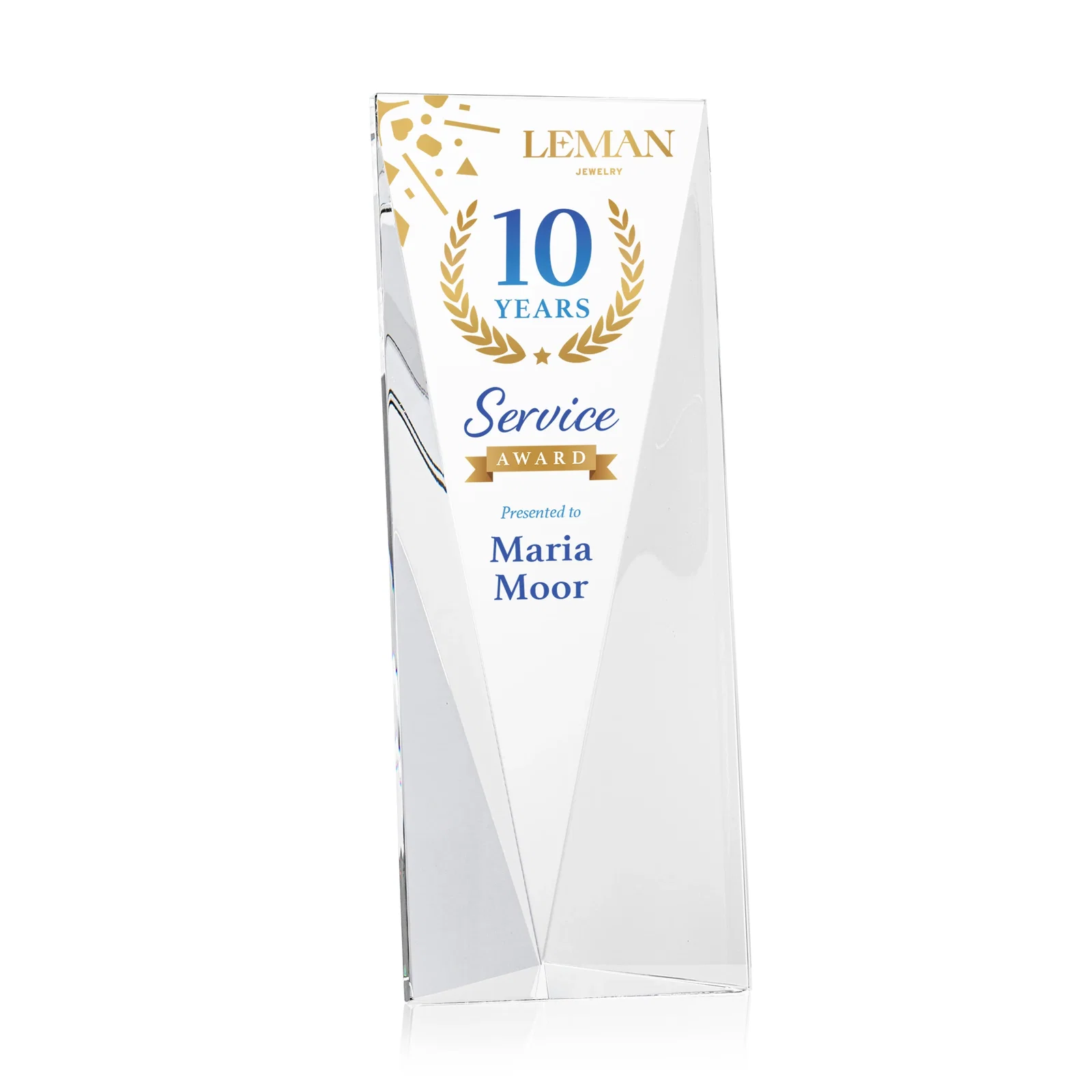 Custom Crystal Tower Award, Converging Sides to a Pointed Base, awards for graduation ceremonies