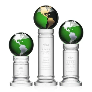 Green Optical Crystal Globe Award on a Crystal Column