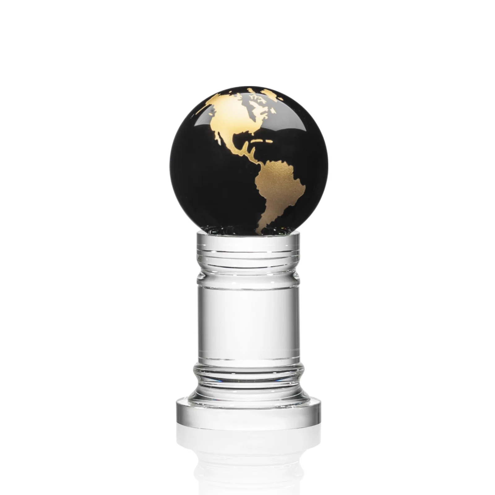 Promotional Green Optical Crystal Globe Award on a Crystal Column for employee recognition