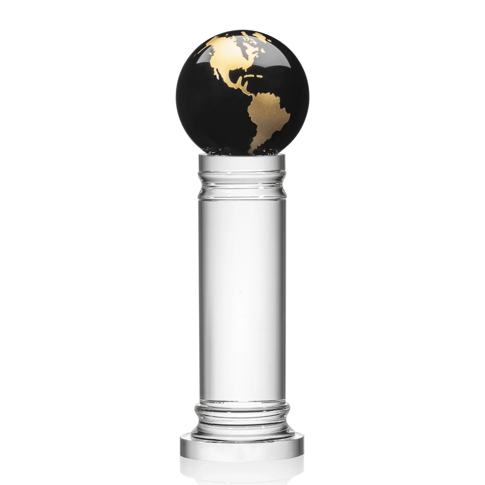 Promotional Green Optical Crystal Globe Award on a Crystal Column for service anniversary gifts