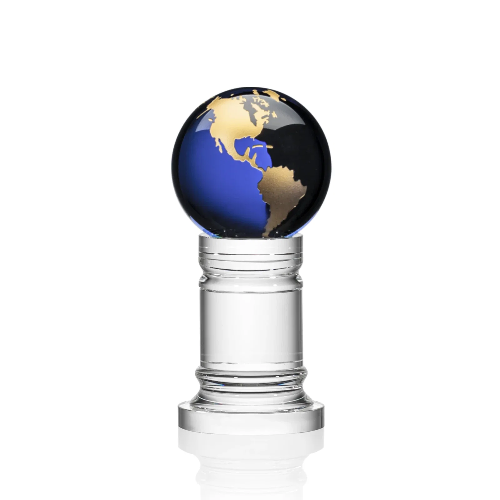 Promotional Green Optical Crystal Globe Award on a Crystal Column for sales achievement awards
