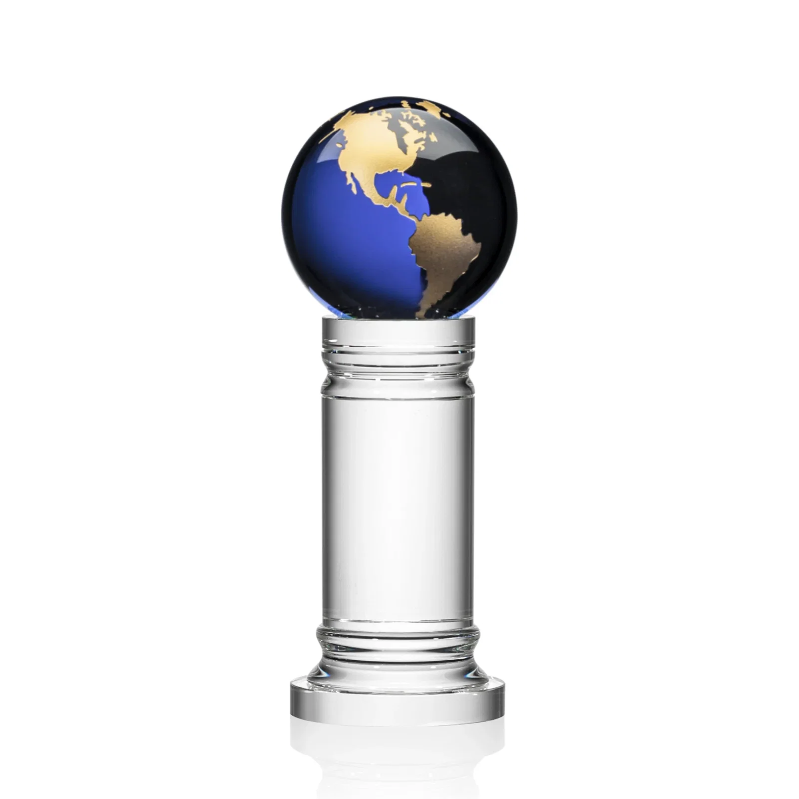 Promotional Green Optical Crystal Globe Award on a Crystal Column for retirement presentations