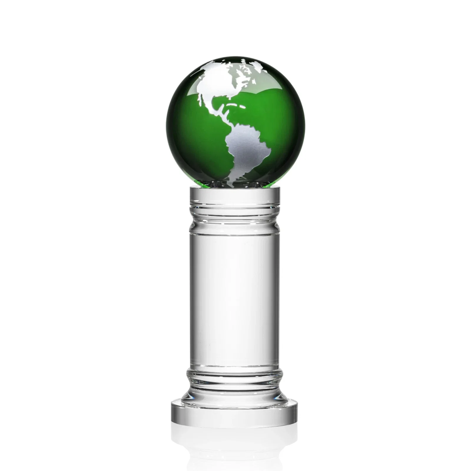 Promotional Green Optical Crystal Globe Award on a Crystal Column for graduation ceremonies