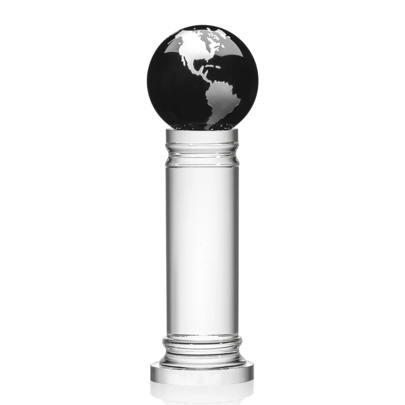 Promotional Green Optical Crystal Globe Award on a Crystal Column for company anniversary events