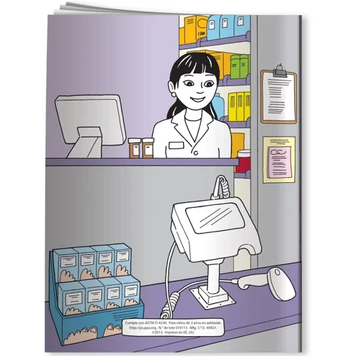 Pack of 4 non-toxic Fun Pak crayons included with the Spanish pharmacy coloring book