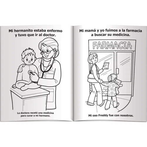 My Visit to the Pharmacy Spanish combo pack kitted in poly bag with crayons