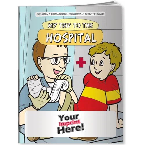 My Trip to the Hospital combo pack open coloring book showing hospital-themed activity pages