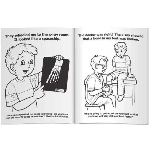 My Trip to the Hospital combo pack kitted in clear poly bag, book and crayons together