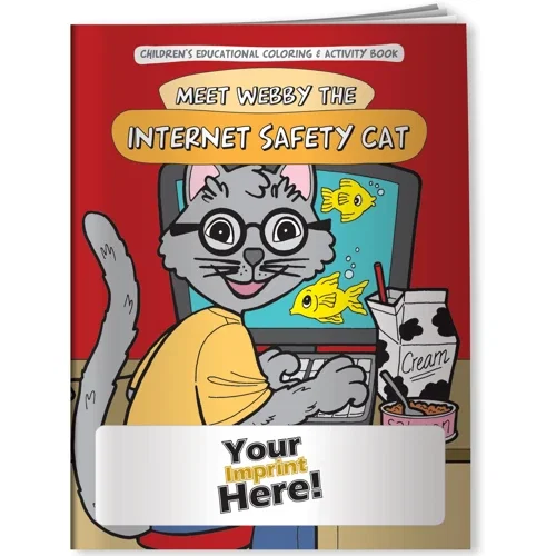 Webby the Internet Safety Cat coloring book cover with online safety theme for kids