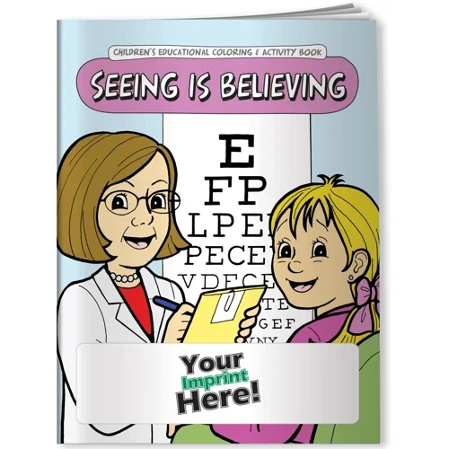 Seeing is Believing coloring book cover detail with eye safety theme