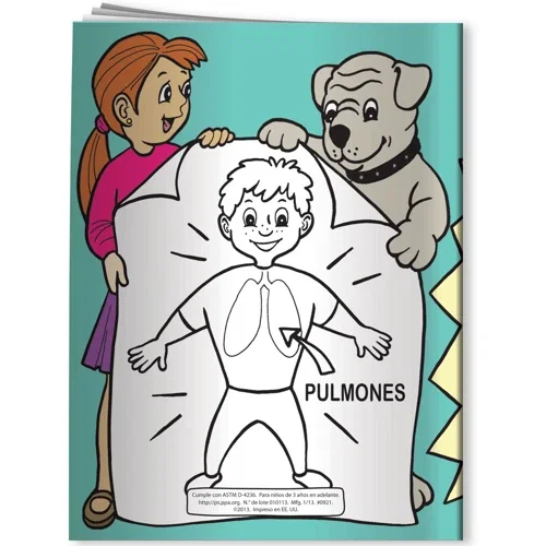 Pack of 4 non-toxic Fun Pak imprinted crayons with Spanish Healthy Body coloring book