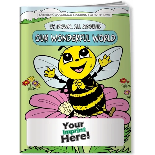Our Wonderful World coloring book cover, kids geography educational activity book