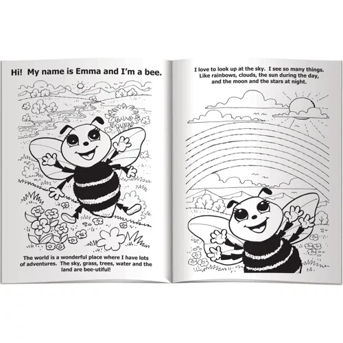 Up, Down, All Around coloring book interior page with world exploration illustration