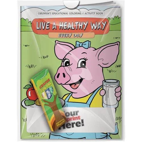 Live a Healthy Way Every Day coloring book and 4-crayon Fun Pak combo in poly bag