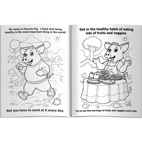 Pack of 4 non-toxic Fun Pak crayons included with healthy living coloring book