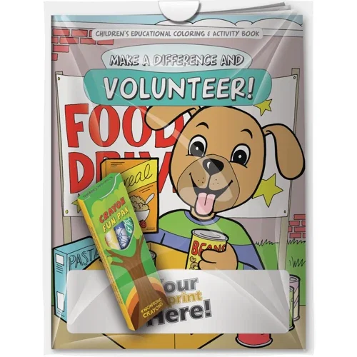 Make a Difference and Volunteer coloring book with 4-crayon Fun Pak combo in poly bag