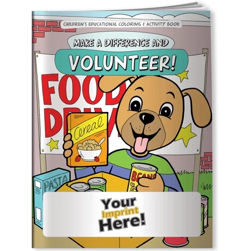 Make a Difference and Volunteer coloring book cover, nonprofit promotional giveaway