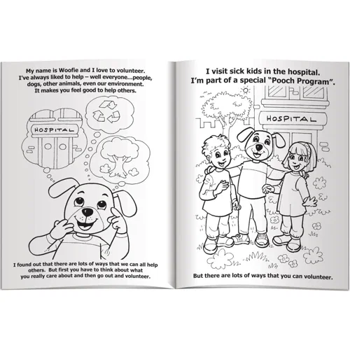 Pack of 4 non-toxic Fun Pak crayons paired with volunteer coloring book
