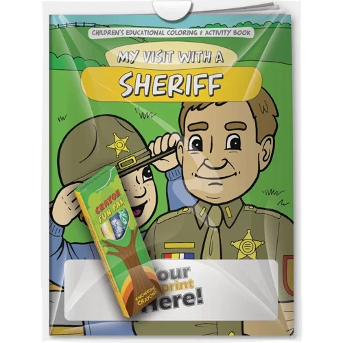 My Visit with a Sheriff coloring book with imprinted 4-pack crayons combo set