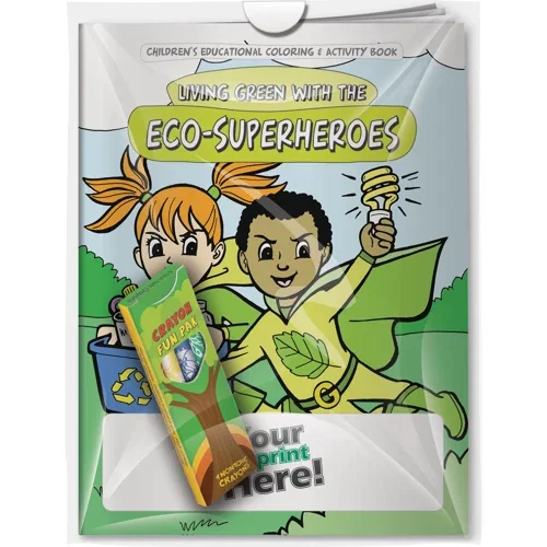 Living Green with Eco-Superheroes coloring book with imprinted crayons 4-pack combo