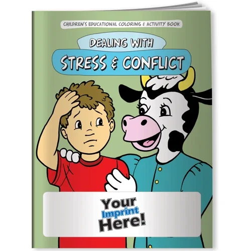 Stress and Conflict coloring book cover front view, coping-skills artwork