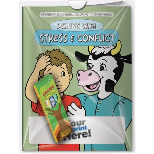 Stress and Conflict coloring book and 4 Fun Pak crayons combo pack in poly bag