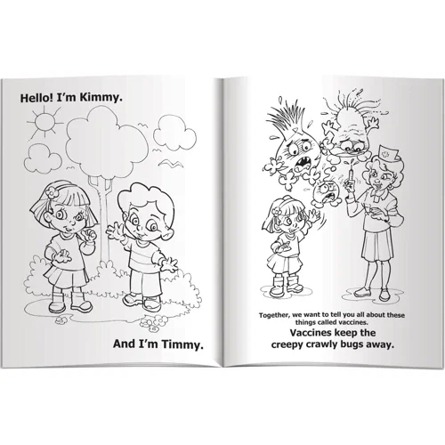 Creepy Crawlies immunization coloring book interior page with health illustration