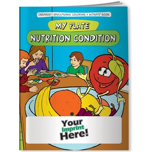 My Plate Nutrition Condition coloring book cover, healthy-eating promotional kids book
