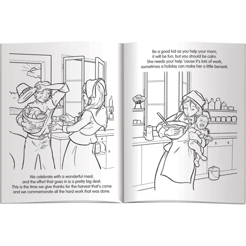 Thanksgiving Celebration coloring book open interior line-art pages