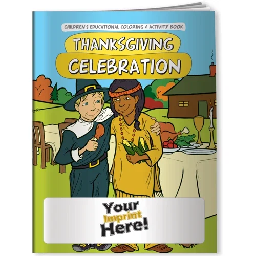 Thanksgiving Celebration coloring book cover, holiday-themed promotional kids book