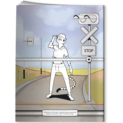 Train Safety coloring book interior pages ready for crayon coloring