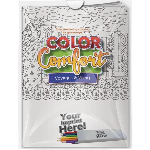 U.S. Landmarks Adult Coloring Book and Colored Pencils Combo Pack, Voyages & Vistas theme, front view