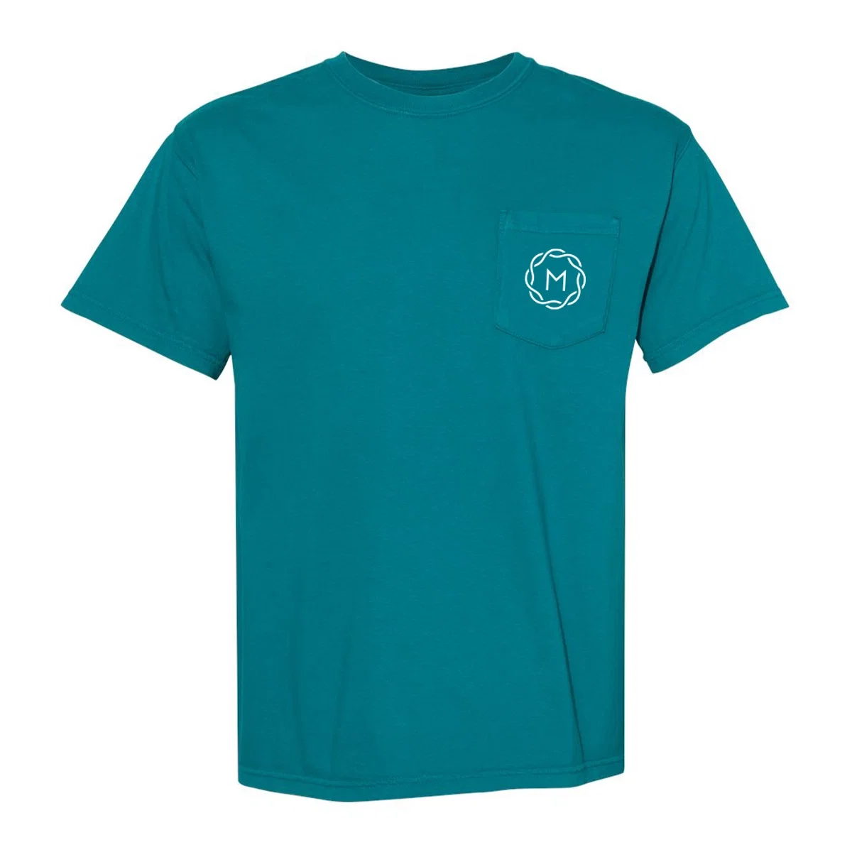 Adult heavyweight t-shirt shown flat with a plain chest pocket